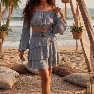 Bohemian Blue Tiered Skirt and shirt fits like a small